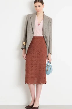 Gonna a tubino in macramé - Marrone