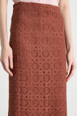 Gonna a tubino in macramé - Marrone