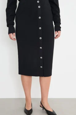 Gonna a tubino in maglia con bottoni - Nero
