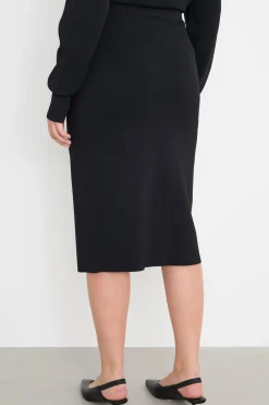 Gonna a tubino in maglia con bottoni - Nero