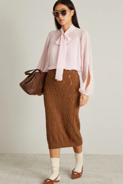 Gonna a tubino in maglia - Tabacco
