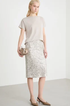 Gonna a tubino in paillettes - Argento