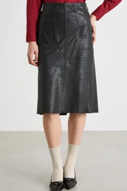 Gonna a tubino in pelle - Nero