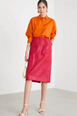 Gonna a tubino in pelle - Rosso