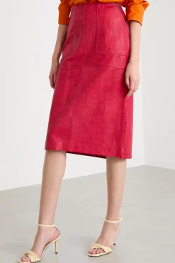 Gonna a tubino in pelle - Rosso