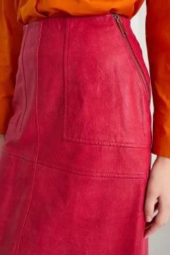 Gonna a tubino in pelle - Rosso