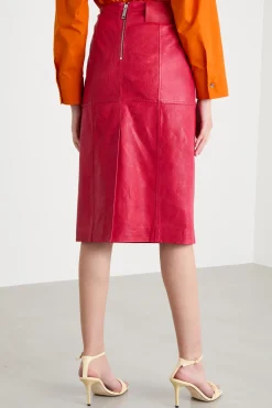 Gonna a tubino in pelle - Rosso