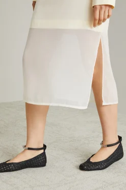 Gonna con balza in chiffon - Avorio