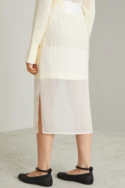 Gonna con balza in chiffon - Avorio