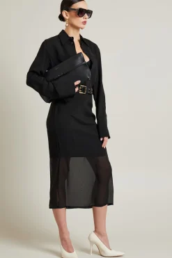 Gonna con balza in chiffon - Nero