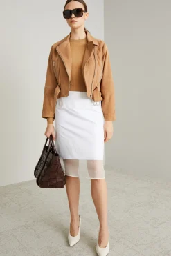 Gonna con inserto in organza - Bianco