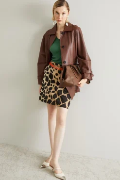 Gonna corta in cotone stampato - Beige Marrone