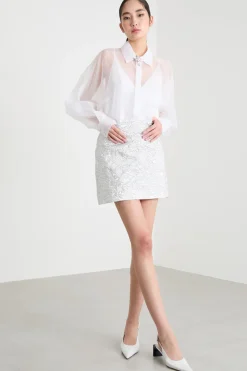 Gonna corta in jacquard - Argento
