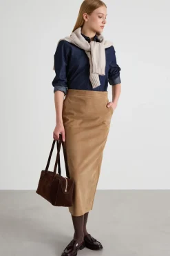 Gonna dritta in pelle - Beige