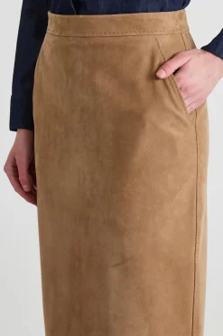 Gonna dritta in pelle - Beige
