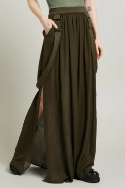 Gonna in chiffon con bretelle - Verde Kaki