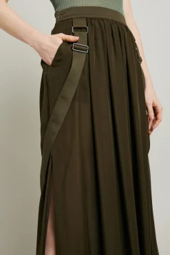 Gonna in chiffon con bretelle - Verde Kaki