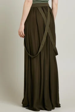 Gonna in chiffon con bretelle - Verde Kaki