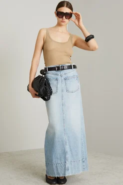 Gonna in denim con baschina - Azzurro Denim
