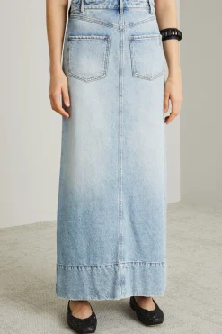 Gonna in denim con baschina - Azzurro Denim