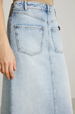 Gonna in denim con baschina - Azzurro Denim