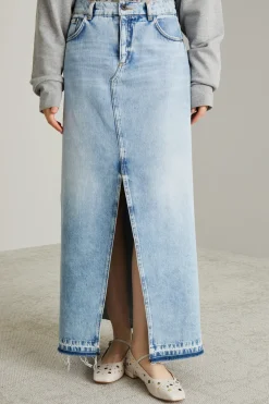 Gonna in denim con spacco - Azzurro Jeans