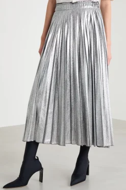Gonna in georgette laminata - Argento