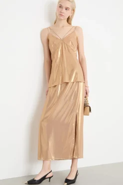 Gonna in georgette laminata - Oro