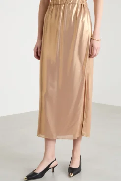 Gonna in georgette laminata - Oro