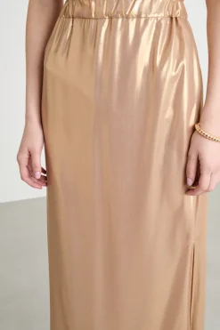 Gonna in georgette laminata - Oro