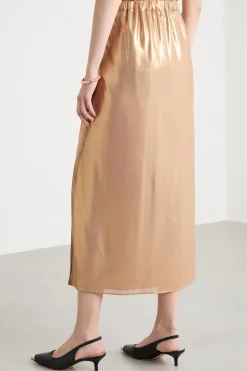 Gonna in georgette laminata - Oro