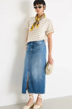Gonna in jeans con spacco - Azzurro