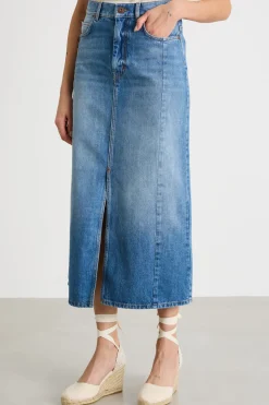 Gonna in jeans con spacco - Azzurro