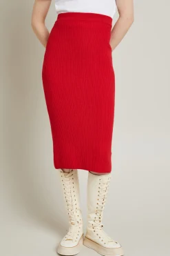 Gonna in maglia a costine - Rosso