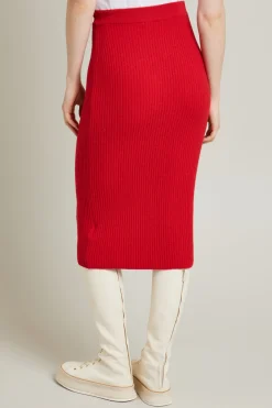 Gonna in maglia a costine - Rosso