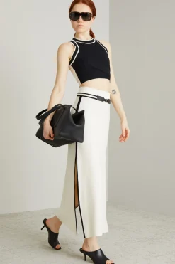 Gonna in maglia con piping - Latte Nero