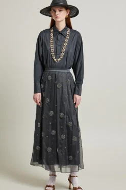 Gonna in organza con perline - Antracite