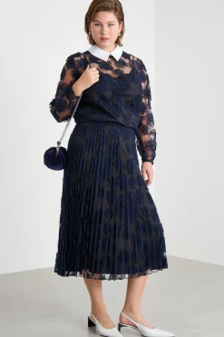 Gonna in pizzo ricamato - Blu Nero