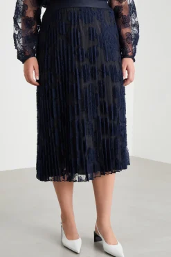 Gonna in pizzo ricamato - Blu Nero