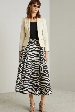 Gonna in popeline animalier - Nero Bianco