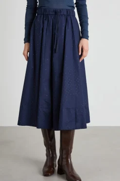 Gonna in popeline con strass - Blu
