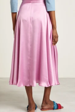 Gonna in raso con cintura - Rosa