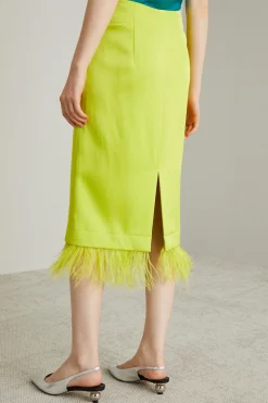 Gonna in raso con piume - Verde Acido