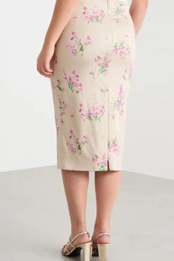 Gonna in raso stampato - Beige