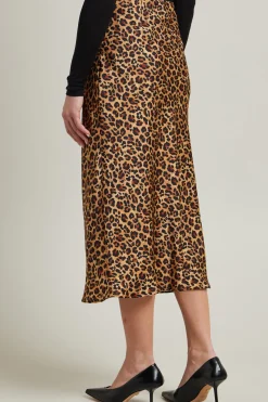 Gonna in satin stampato - Beige Marrone
