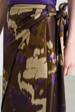 Gonna in shantung stampato - Marrone