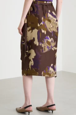Gonna in shantung stampato - Marrone