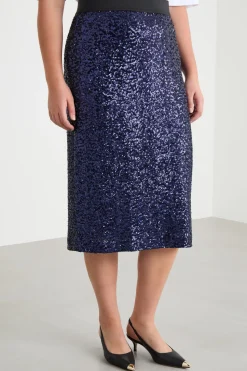 Gonna in tulle ricamato con paillettes - Blu