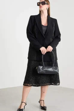 Gonna in tulle ricamato - Nero