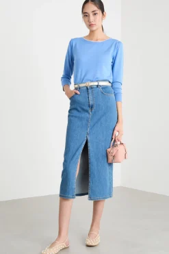 Gonna longuette in jeans - Azzurro